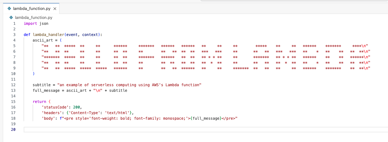 Chapter 1 Lambda Hello World Code Snippet